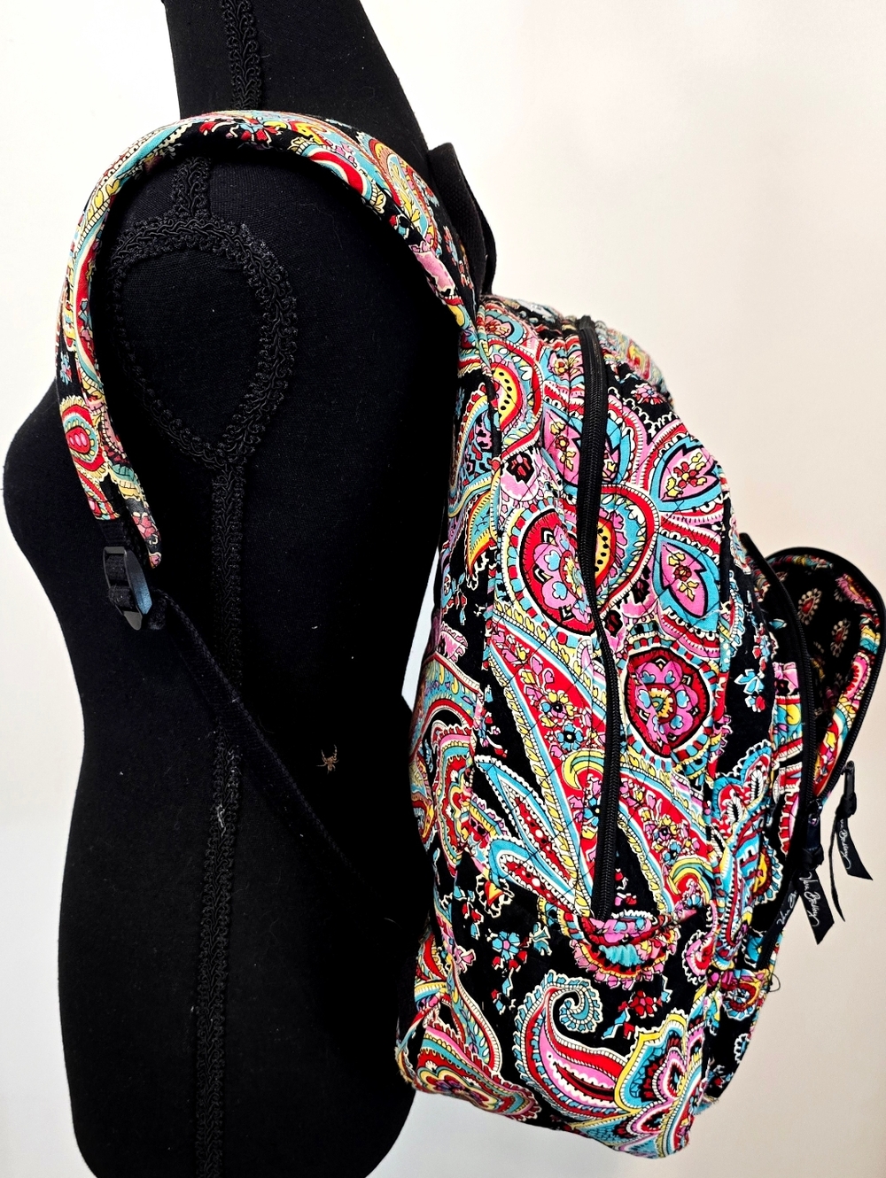 Vera Bradley Paisley Backpack Black Pink Blue Travel School Bag Quilted Cotton - Picture 10 of 14